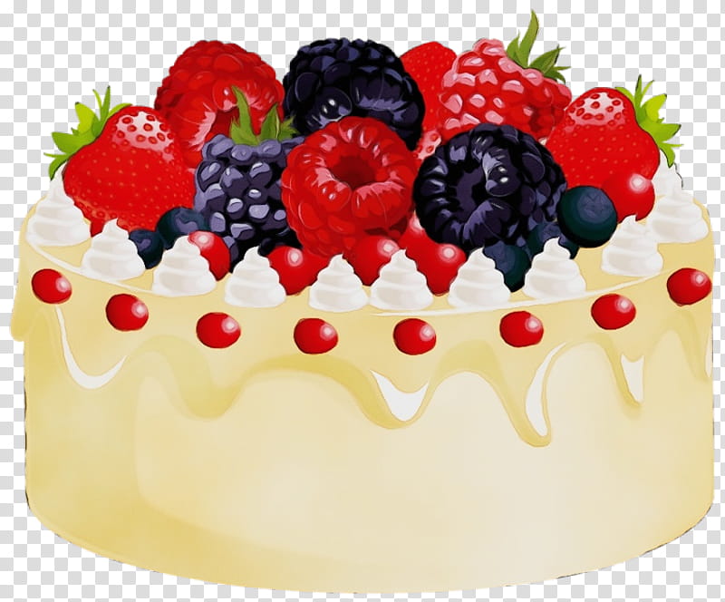 food cake dessert fruit cake icing, Watercolor, Paint, Wet Ink, Cream, Berry, Frozen Dessert, Cake Decorating transparent background PNG clipart