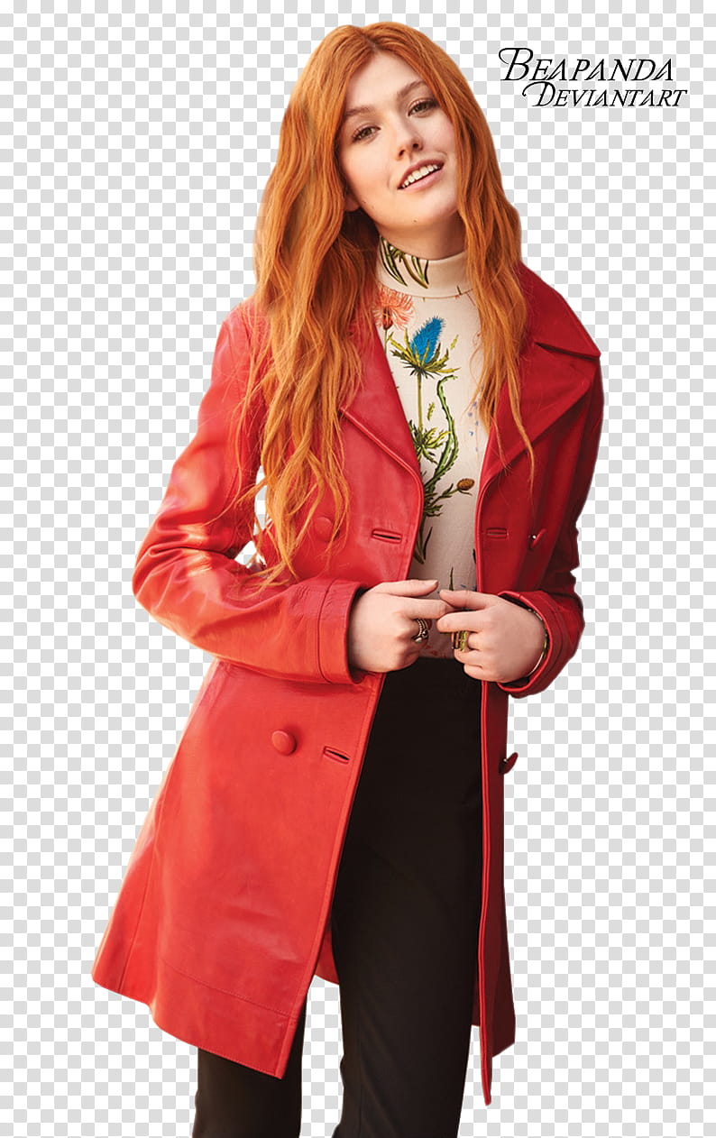 Katherine McNamara, woman wearing pink double-breasted coat transparent background PNG clipart