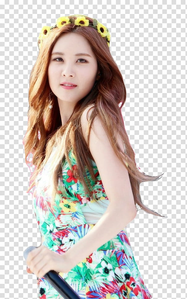 SeoHyun SNSD, woman wearing green, white, and red floral tank dress transparent background PNG clipart