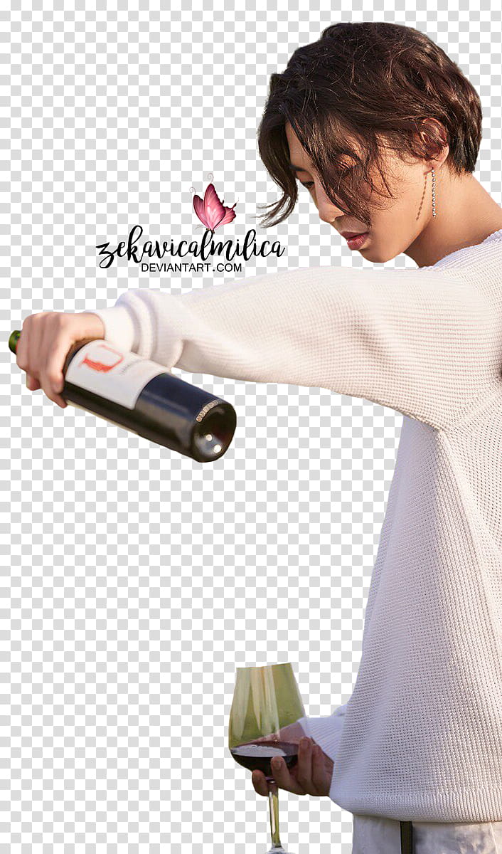 B A P Yongguk Blue, man holding wine glass while pouring wine bottle transparent background PNG clipart