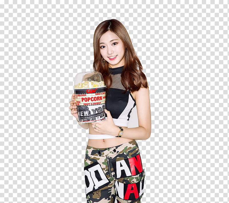 TWICE , woman holding popcorn bucket transparent background PNG clipart