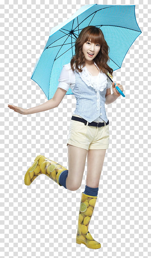 K pop s, woman wearing beige short shorts holding blue umbrella illustration transparent background PNG clipart
