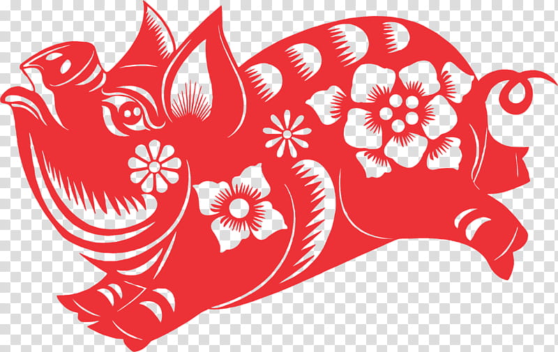 Chinese New Year Paper Cutting, Papercutting, Pig, Chinese Paper Cutting, Chinese Zodiac, Red transparent background PNG clipart