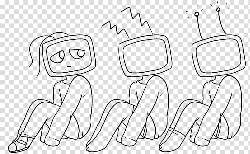 TV Head Base FU, three CRT television characters sketch transparent background PNG clipart
