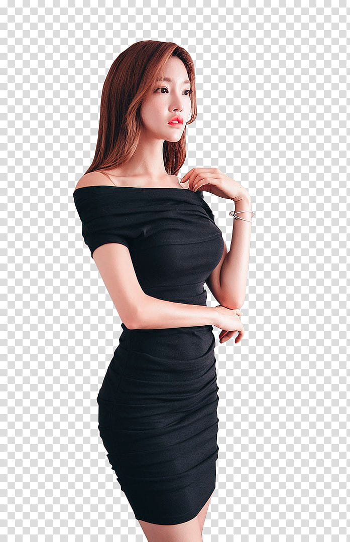 PARK JUNG YOON, woman in black off-shoulder bodycon dress transparent background PNG clipart