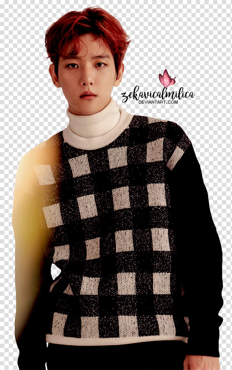EXO Baekhyun For Life, man wearing black and white long-sleeved sweater transparent background PNG clipart