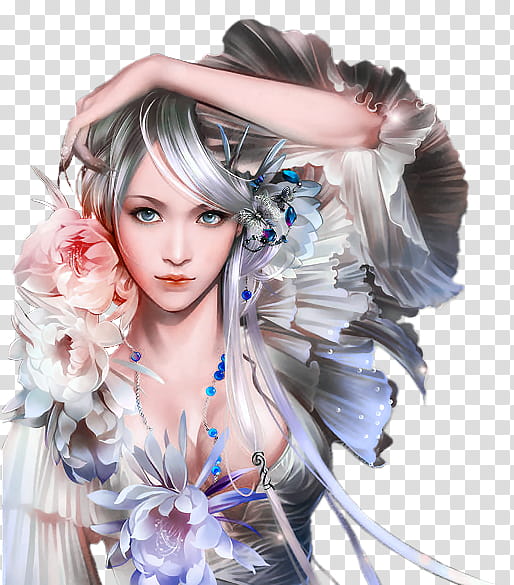 Fantasy Girl, long grey-haired female character illustration transparent background PNG clipart