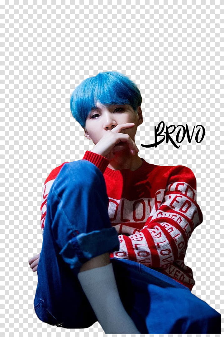MIN YOONGI BTS, male South Korean singer with blue hair transparent background PNG clipart