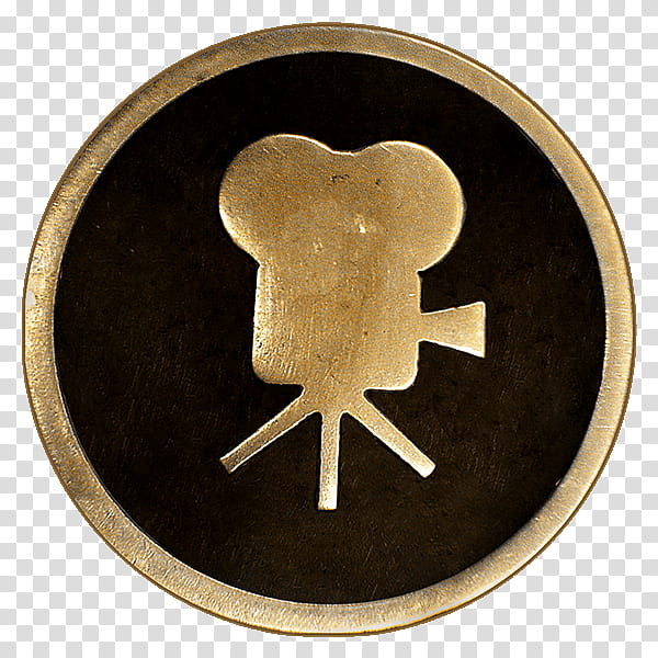 Hollywood Walk of Fame PSD, gold-colored and black camera logo emblem transparent background PNG clipart