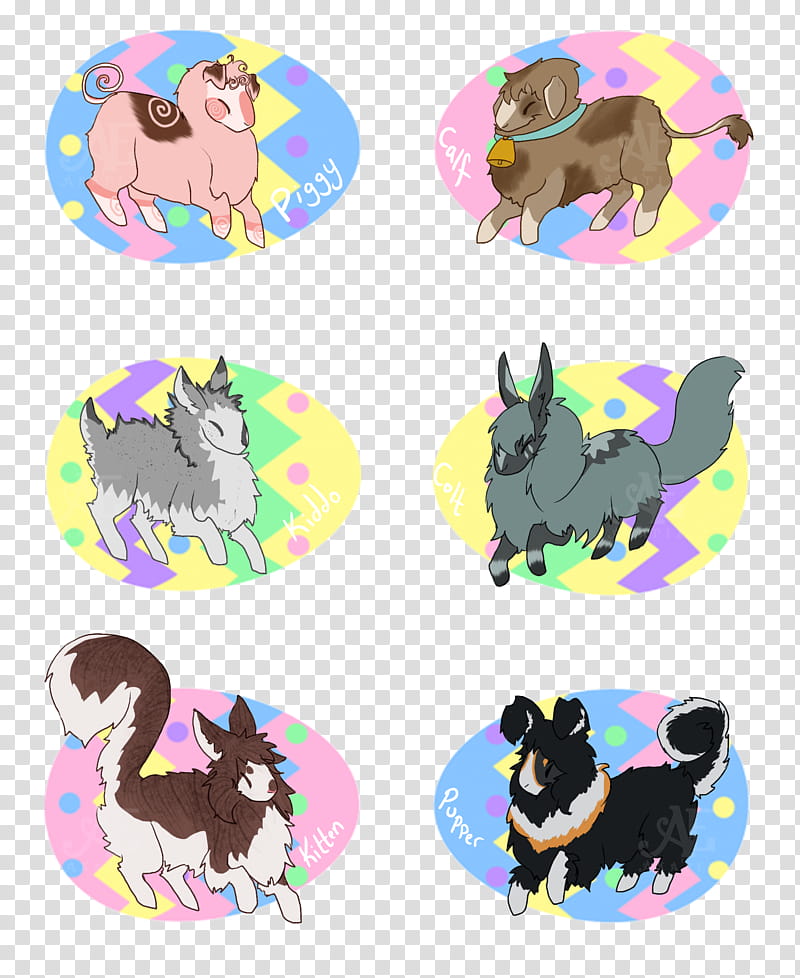 Springtime Fenkit Adopts CLOSED, six assorted animals art transparent background PNG clipart
