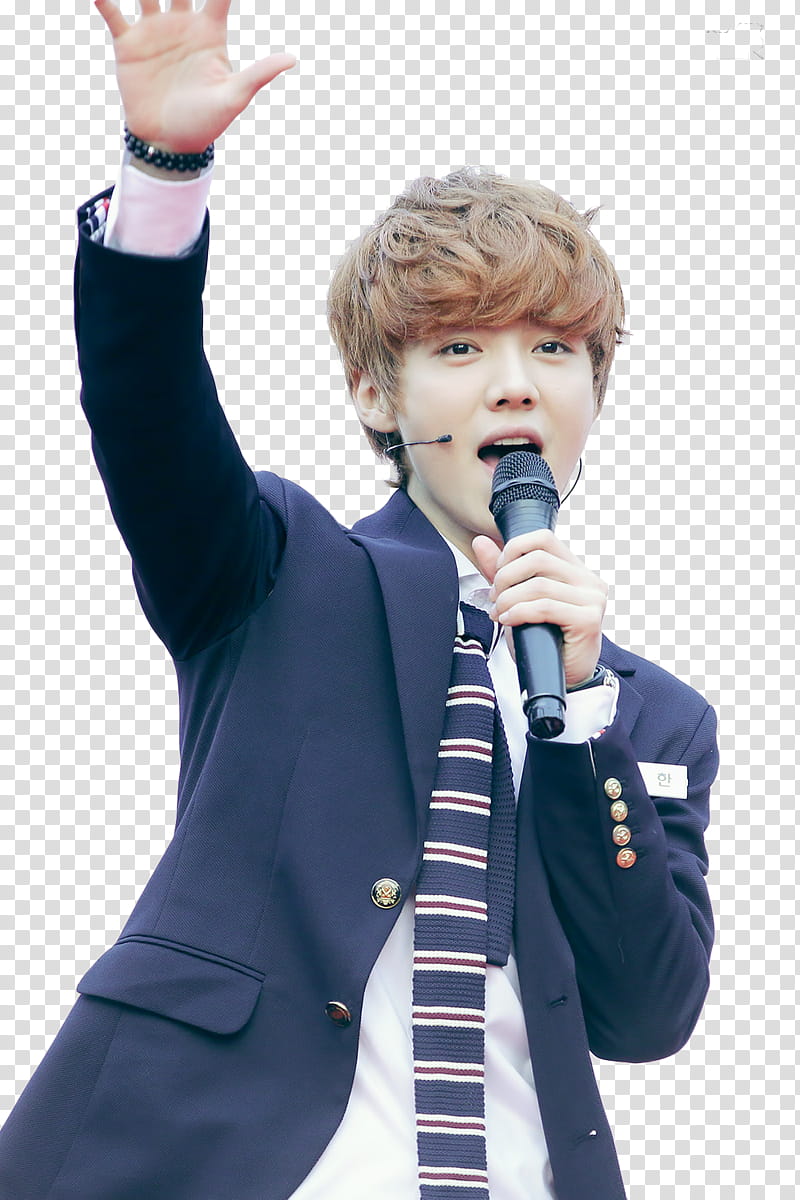 Render    Luhan EXO, man wearing blue blazer holding microphone transparent background PNG clipart