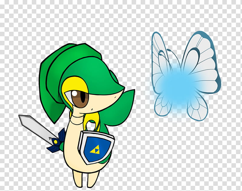 Link Snivy: Navi Butterfree, green and beige animal character transparent background PNG clipart