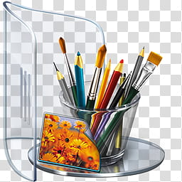 Rhor v Part , art tools in clear glass container transparent background PNG clipart