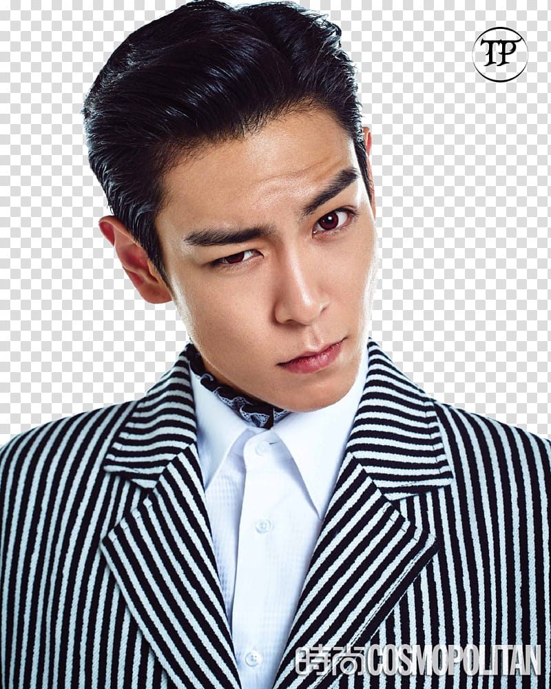 Bigbang Choi Seung hyun T O P, man wearing black and white striped collared top transparent background PNG clipart