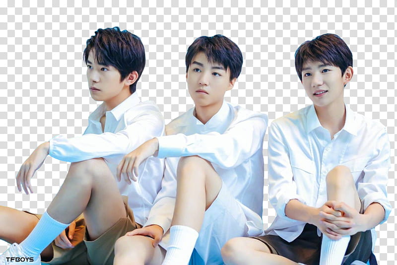 Share  TFBOYS, three man in white dress shirt sitting on floor transparent background PNG clipart