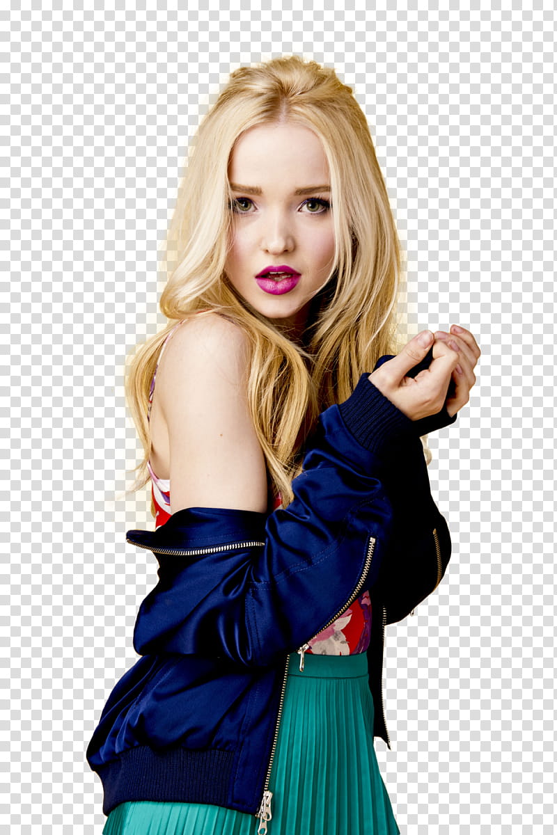 Dove Cameron, woman wearing blue jacket transparent background PNG clipart