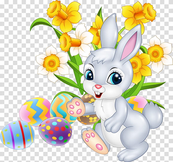 Easter Bunny, Cartoon, Painting, Rabbit, Easter
, Poster, Flower, Pollinator transparent background PNG clipart