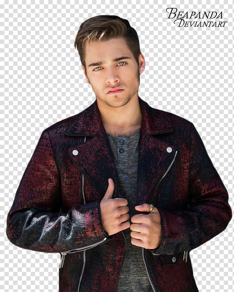 Dylan Sprayberry, man in red and black notched lapel jacket transparent background PNG clipart