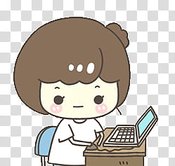 Kawaii People, woman using laptop computer and mouse illustration transparent background PNG clipart