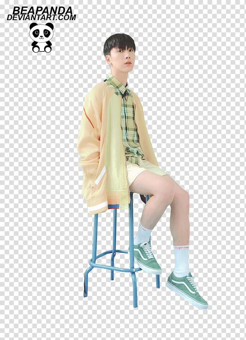 Ten NCT, man sitting on blue steel stool transparent background PNG clipart