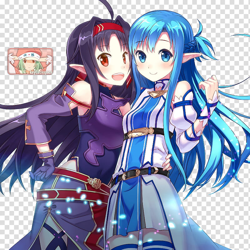 Yuuki (Sword Art Online II), Render, two female anime characters hugging transparent background PNG clipart