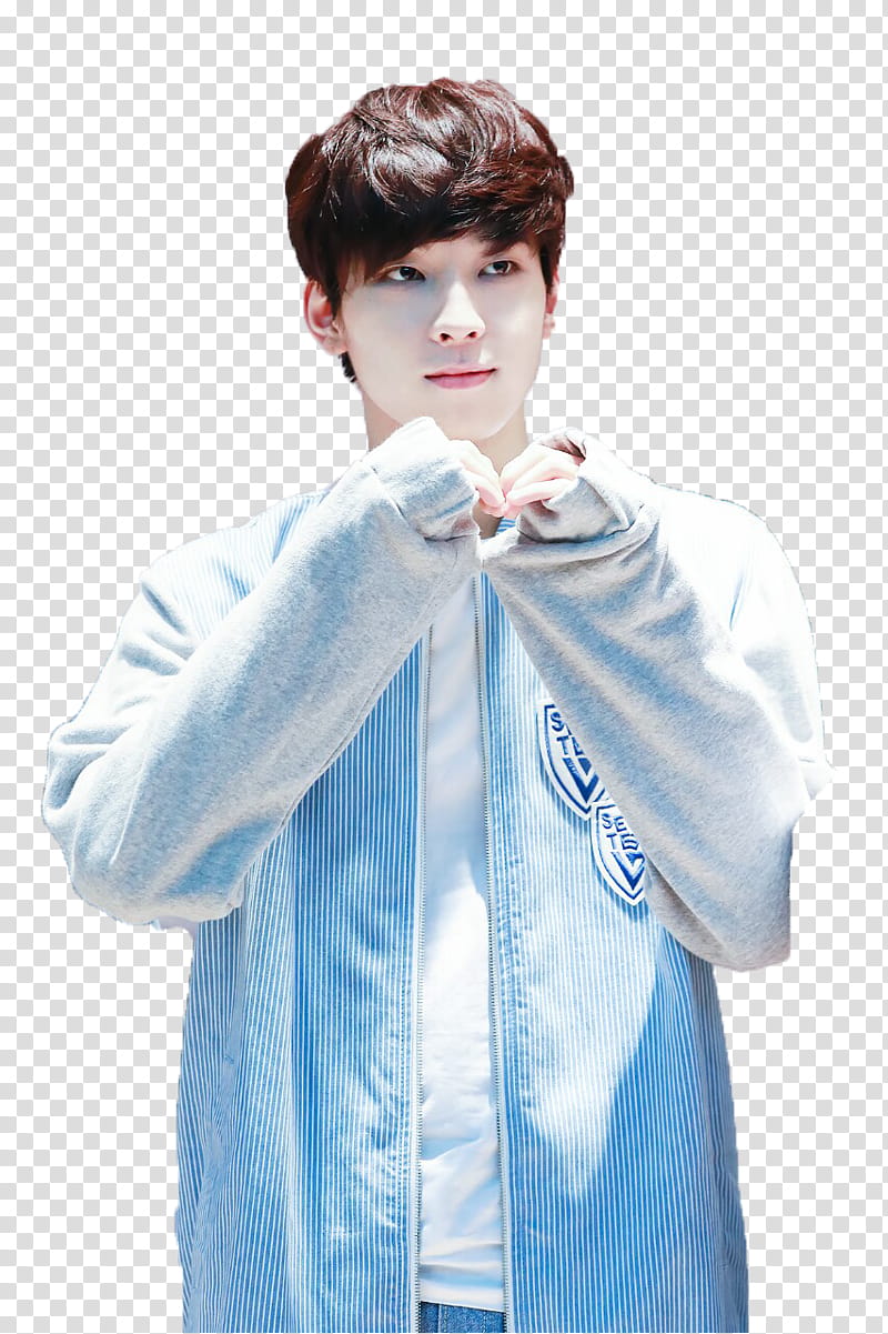 Wonwoo Mingyu, man wearing blue zip-up jacket transparent background PNG clipart