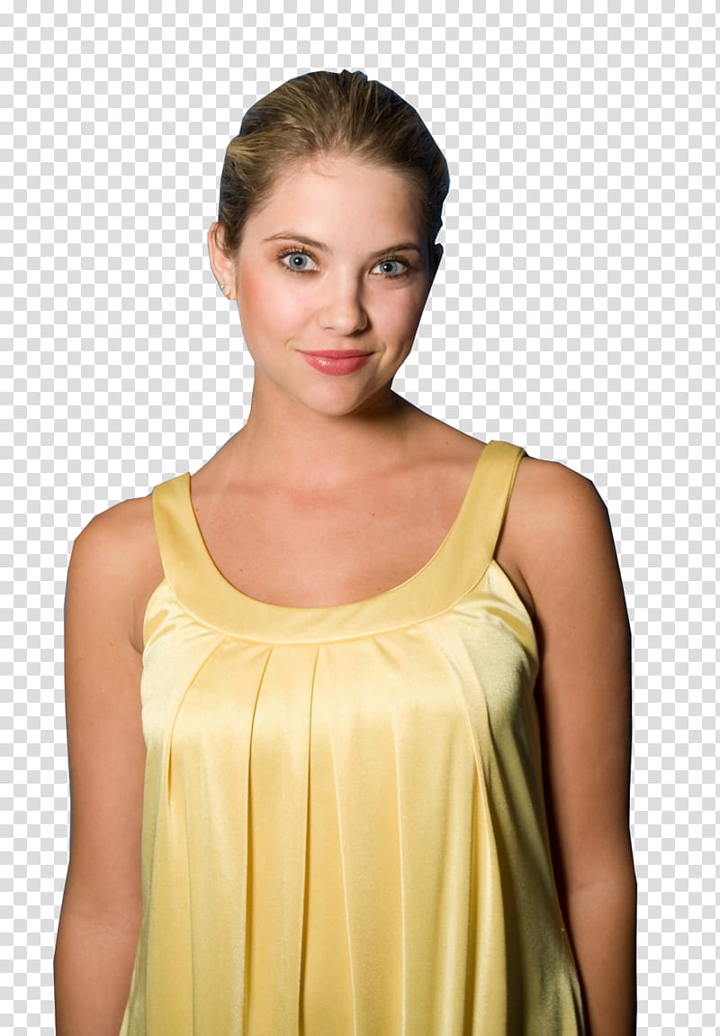ashley Benson, woman in yellow sleeveless top transparent background PNG clipart