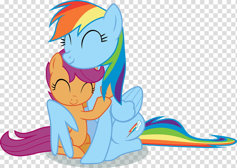 Rainbow Dash and Scootaloo hug, My Little Pony Rainbow dash transparent background PNG clipart