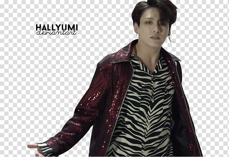 BTS FAKE LOVE, black haired man in red sequined blazer transparent background PNG clipart