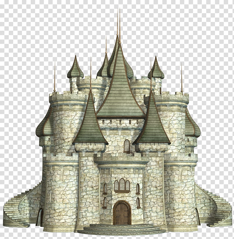 Fantasy Castle , green and white concrete castle illustration transparent background PNG clipart
