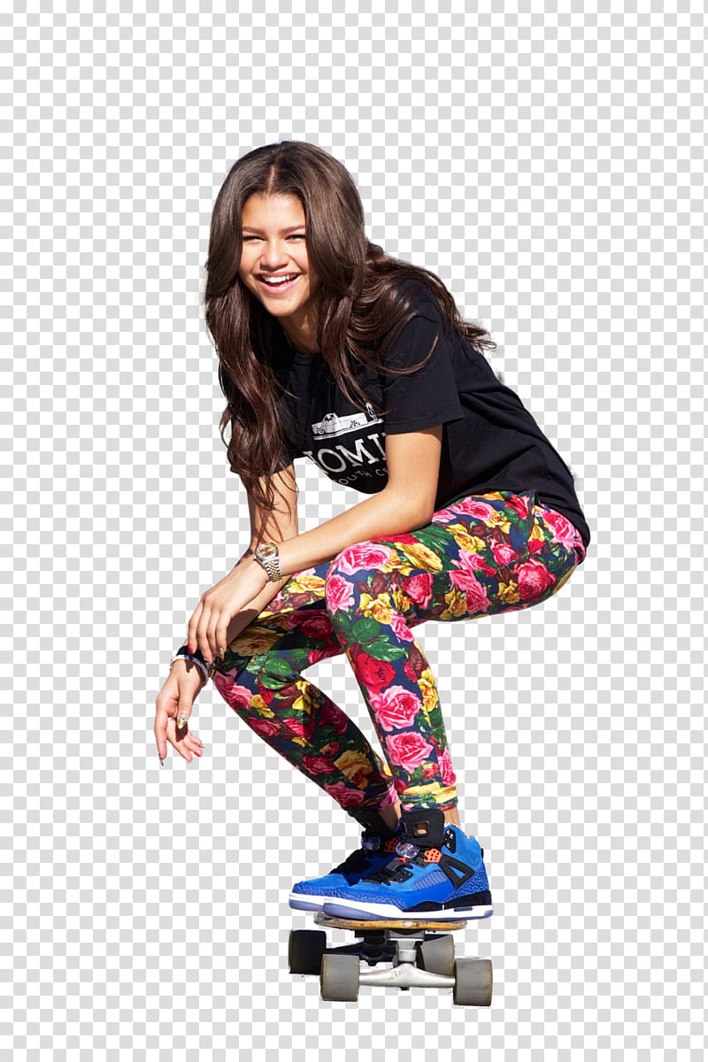 Zendaya Coleman, woman riding on skateboard transparent background PNG clipart