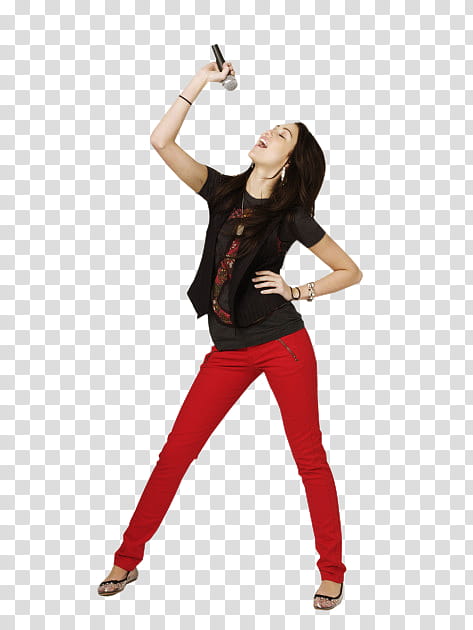 Miley Cyrus, woman holding microphone while singing transparent background PNG clipart