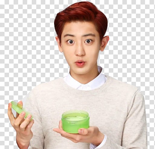 ChanBaek render EXO, man holding round green plastic container transparent background PNG clipart