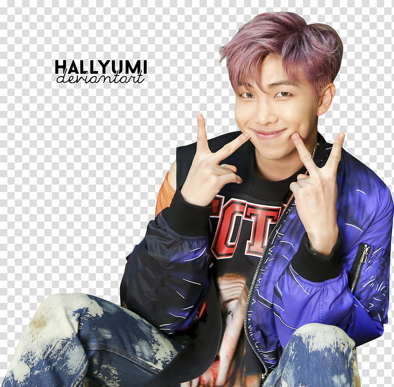 MINI Rap Monster Birthday, BTS Rap Monster with both hands showing peace sign transparent background PNG clipart