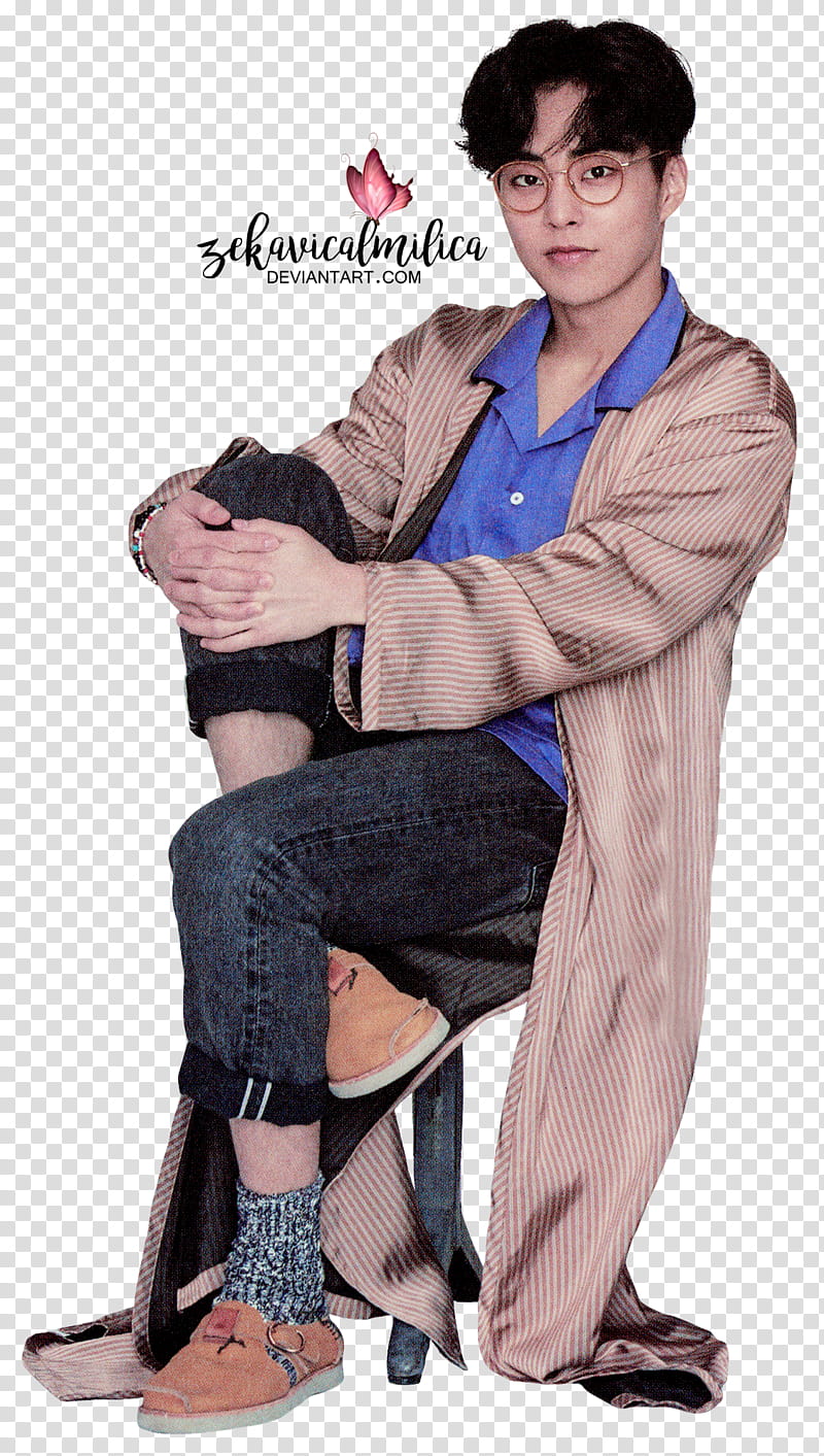 EXO Xiumin  Season Greetings, man sitting on stool transparent background PNG clipart