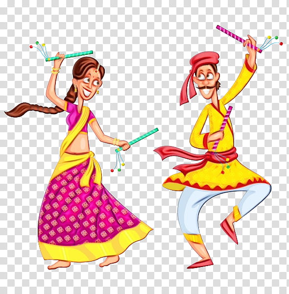 India Watercolor, Paint, Wet Ink, Dandiya Raas, Dance, Garba, Dance In India, Performing Arts transparent background PNG clipart