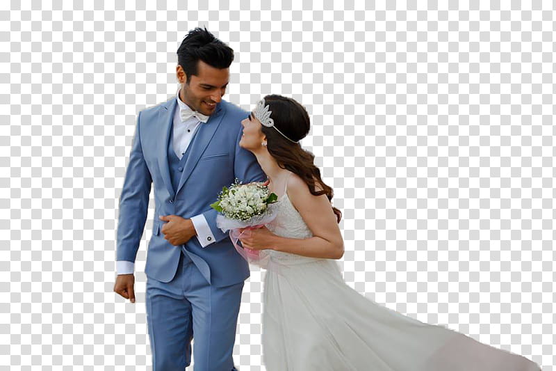 newly wed couple looking towards each other smiling transparent background PNG clipart