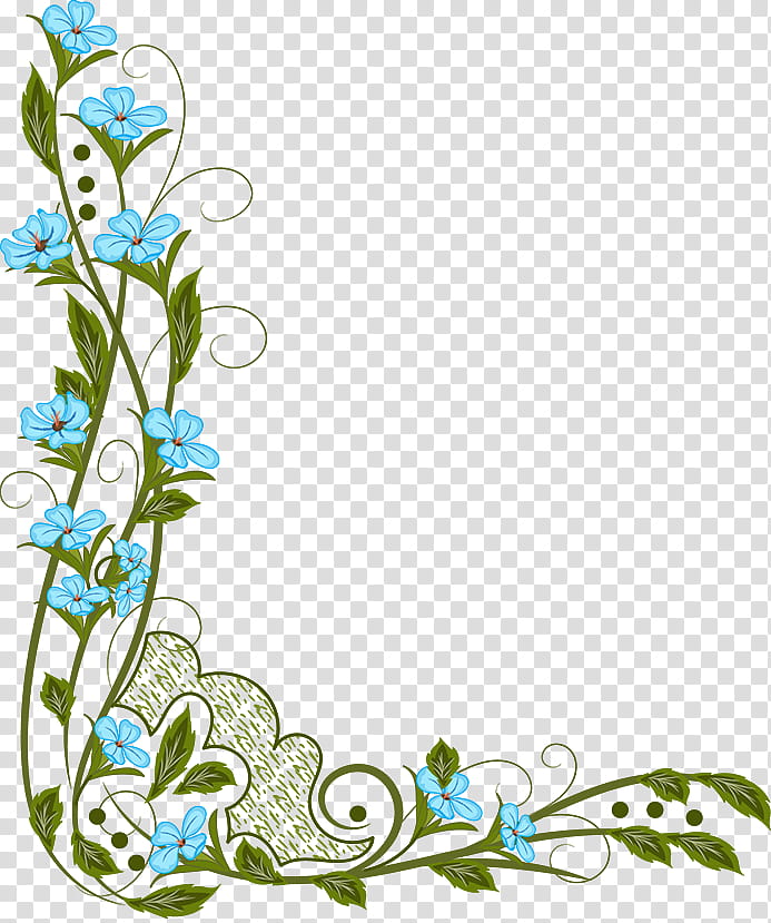 Flowers Corners, blue and green flower illustration transparent background PNG clipart