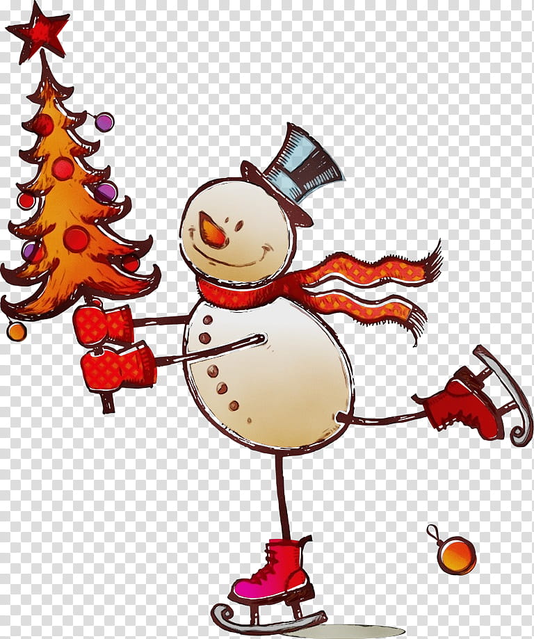 Christmas Tree Watercolor, Paint, Wet Ink, Christmas , Par, Snowman, 2018, Cartoon transparent background PNG clipart