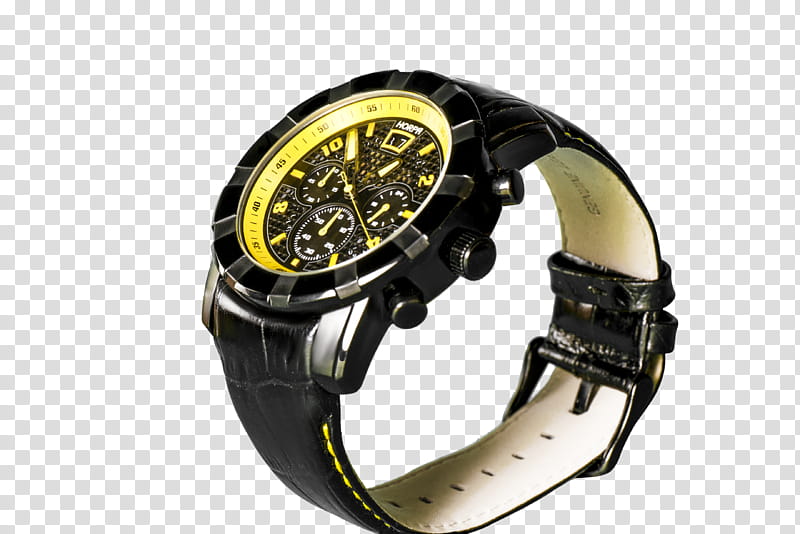 Black yellow watch , round black chronograph watch transparent background PNG clipart