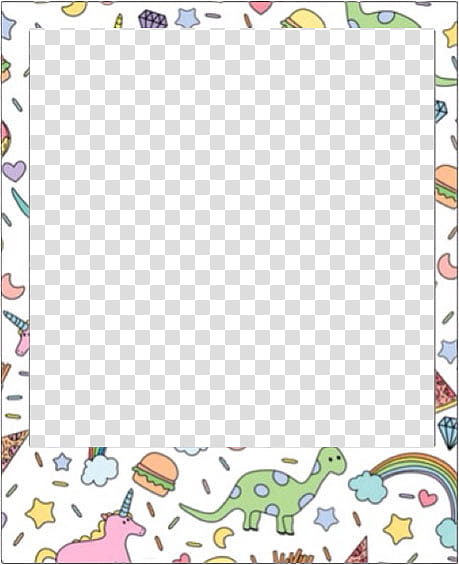 Polaroids , white and green dino and unicorn illustration transparent background PNG clipart