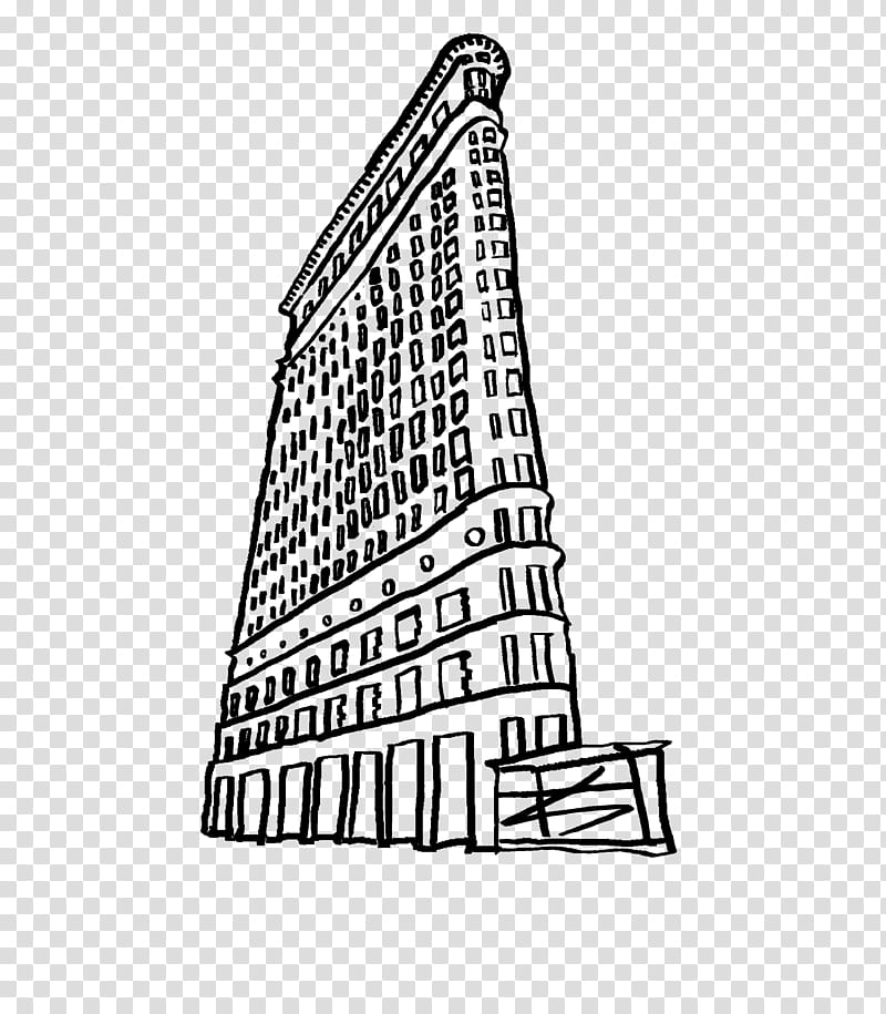 Building, Flatiron Building, Drawing, Facade, Line Art, Landmark, Black White M, Culture transparent background PNG clipart