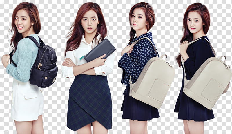 BLACKPINK JISOO, four woman holding leather bag while standing transparent background PNG clipart
