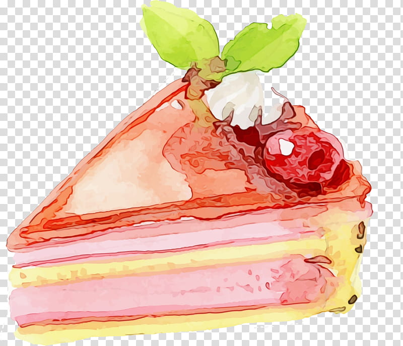 food dessert cuisine dish pink, Watercolor, Paint, Wet Ink, Spumoni, Semifreddo, Torte, FRUIT CAKE, Millefeuille transparent background PNG clipart