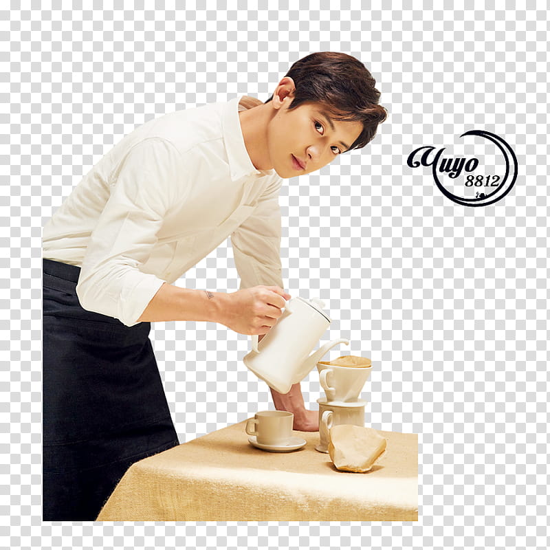 EXO UNIVERSE, man holding white coffee pot on table transparent background PNG clipart