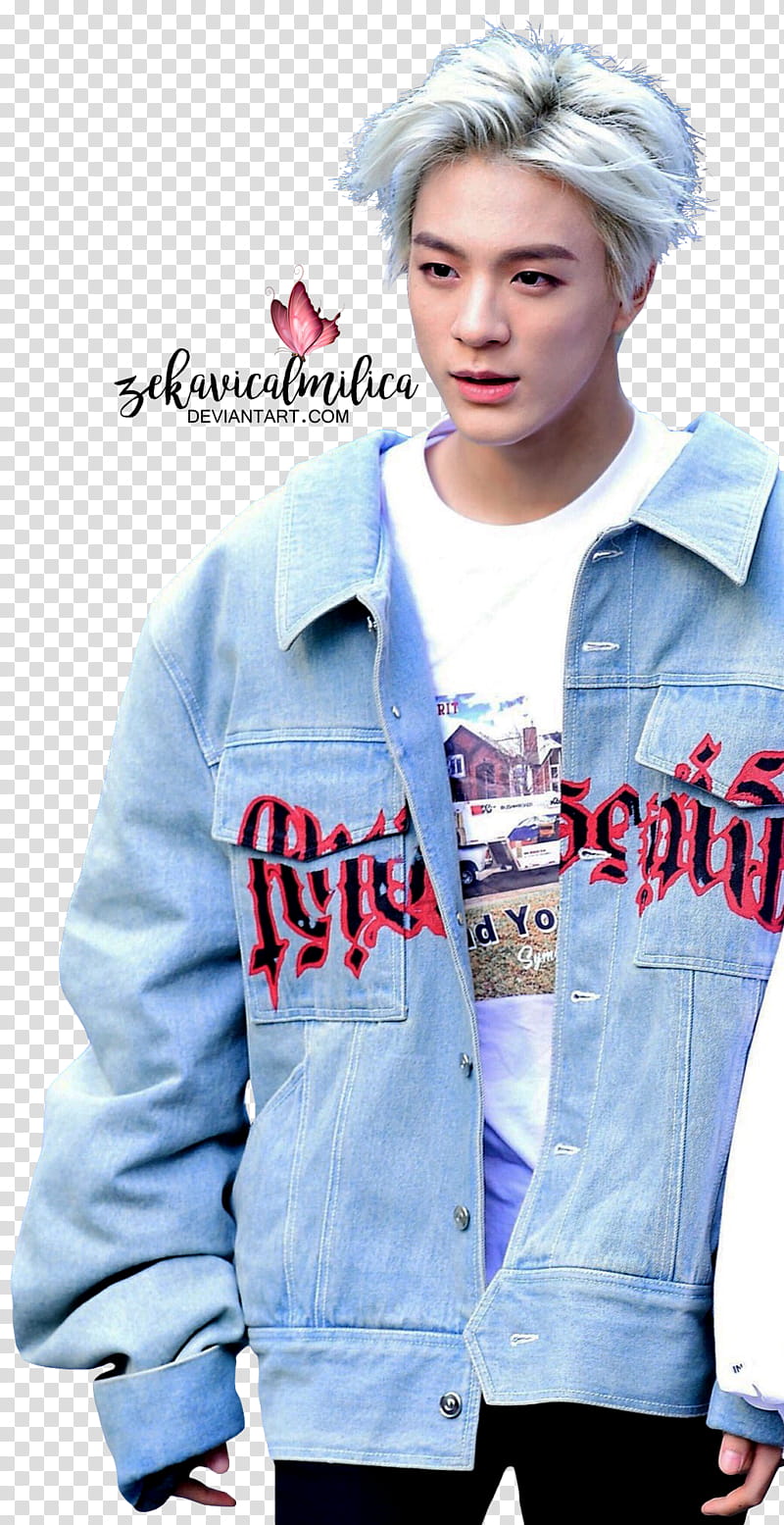 NCT Jeno  KBS Music Bank, man wearing gray denim button-up jacket transparent background PNG clipart