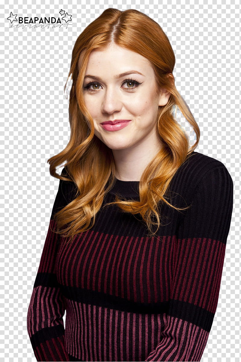 Katherine McNamara, smiling woman wearing red and black striped shirt transparent background PNG clipart