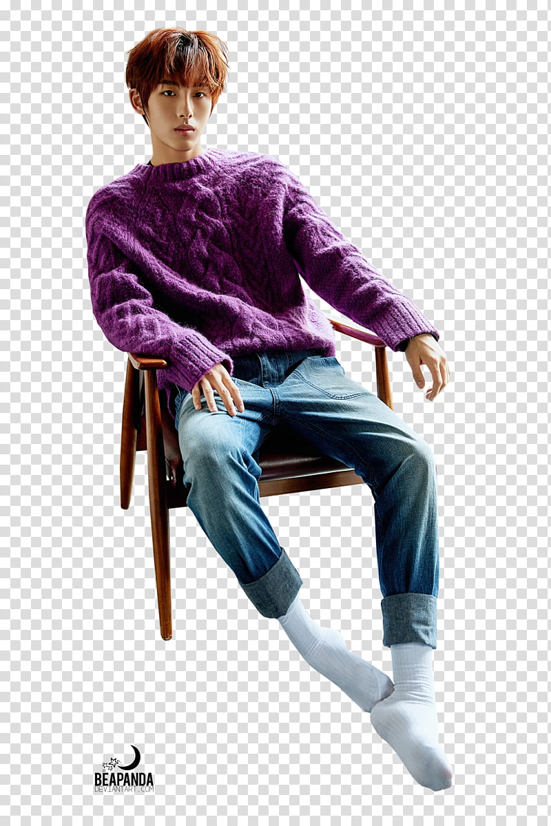 Winwin NCT, man wearing purple sweatshirt sitting on chair transparent ...