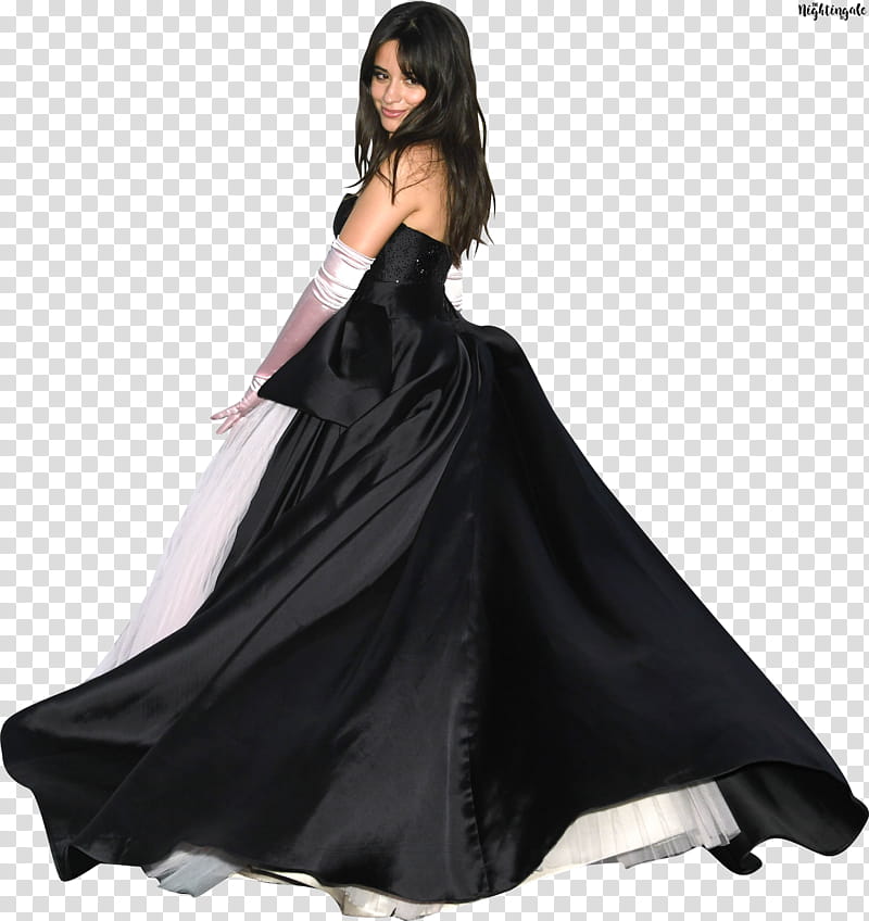 CAMILA CABELLO, women's black and white long sleeve dress transparent background PNG clipart