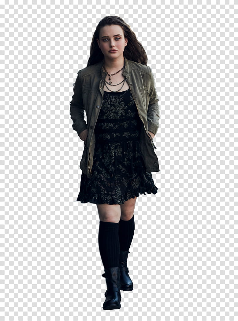 Katherine Langford S, woman wearing green jacket and put her hands on pocket transparent background PNG clipart